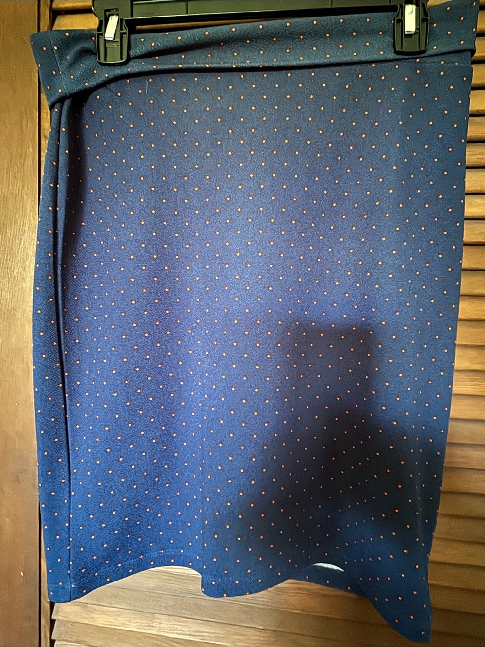 LuLaRoe Navy Pencil Skirt with Small Coral Dot Print